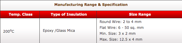 Product Specification Table